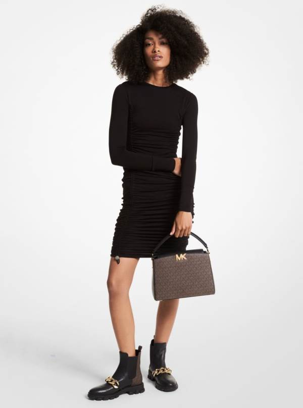 Damske Saty Michael Kors Stretch Viscose Ruched Čierne - Oblecenie Michael Kors Obchod | YCHXT-6984